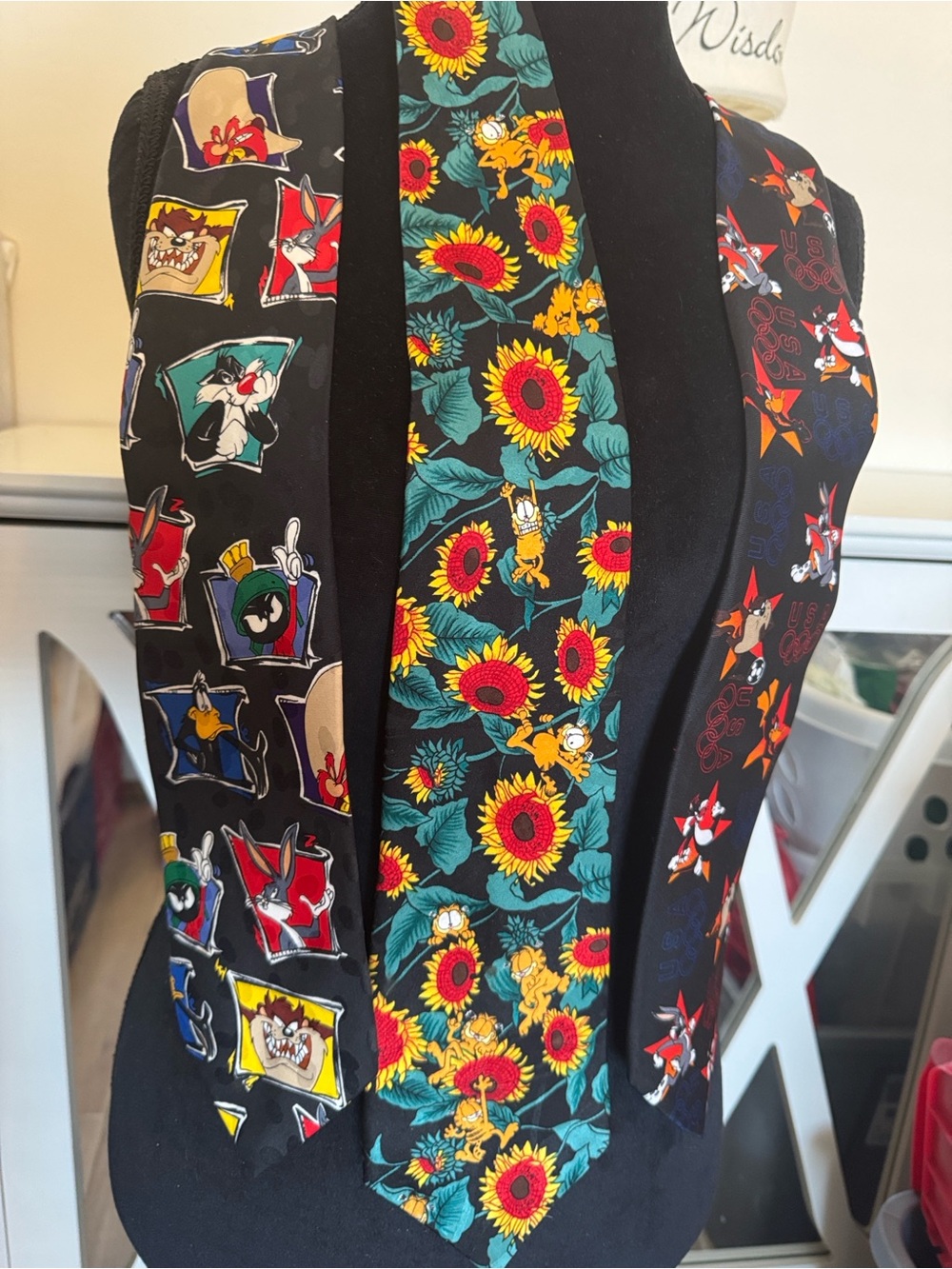 Warner Bros. Black Ties with Sunflower, Squares & Stars Cartoon Character Prints